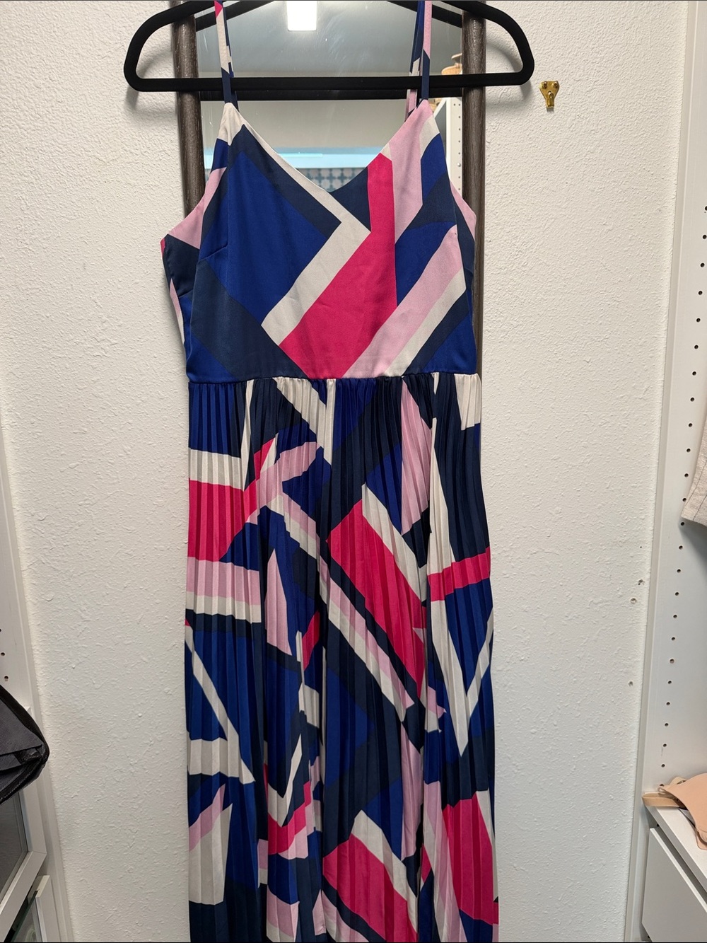 Skies are Blue Navy, Hot Pink & White Geometric Maxi Dress